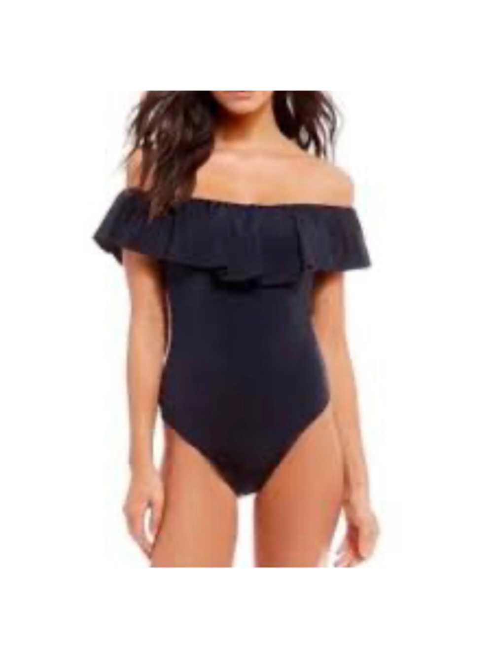 Cabana del Sol Black Ruffle Off-Shoulder One-Piece Swimsuit Size M